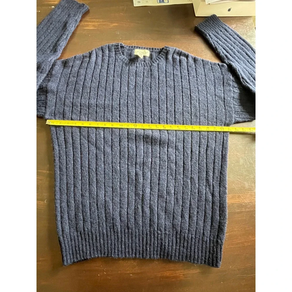 Vintage Eddie Bauer Mens Large Tall Navy Wool Ribbed Sweater Fisherman Grandpa - Picture 4 of 6